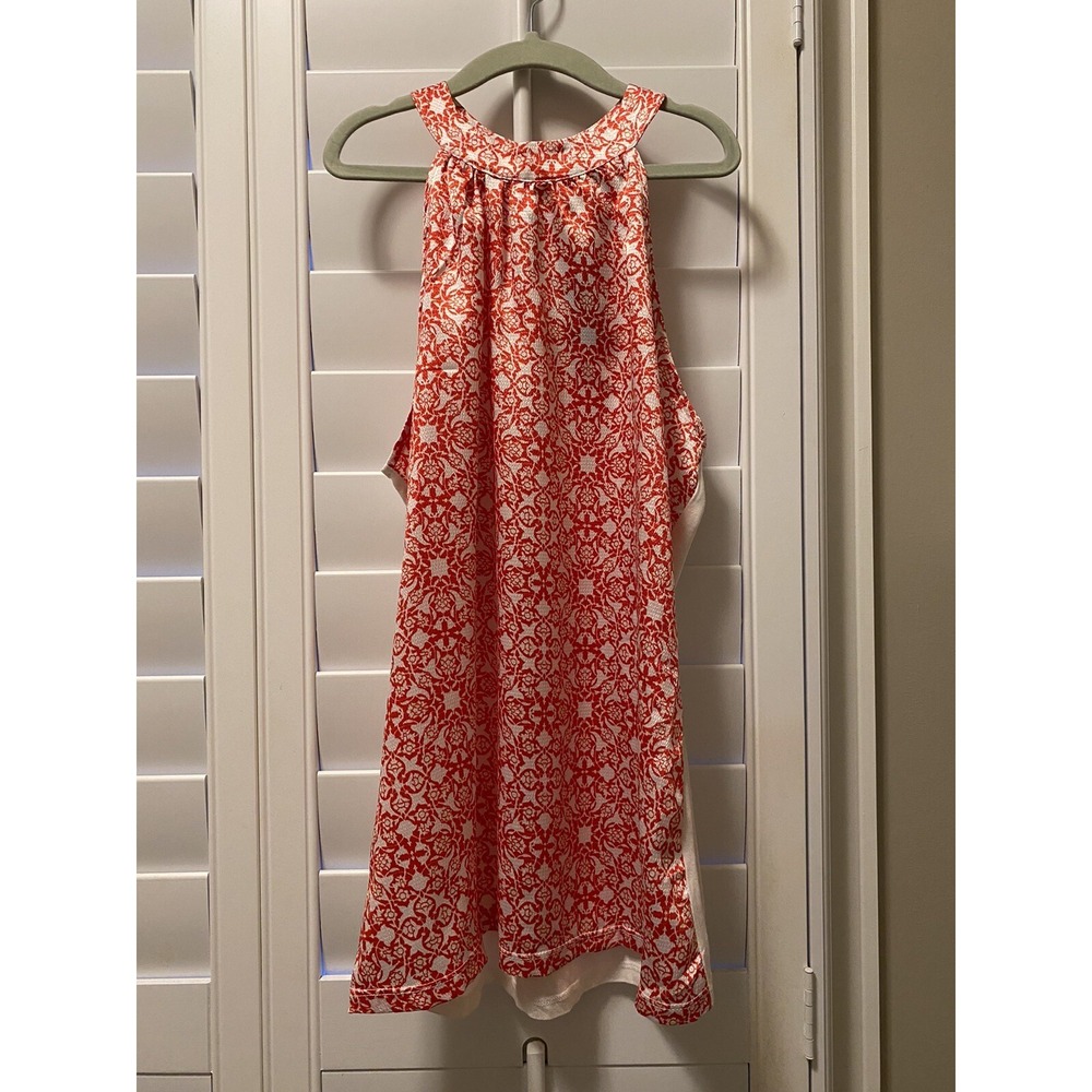The Limited Top Shirt Womens Size XS Orange White Floral Sleeveless High Neck
